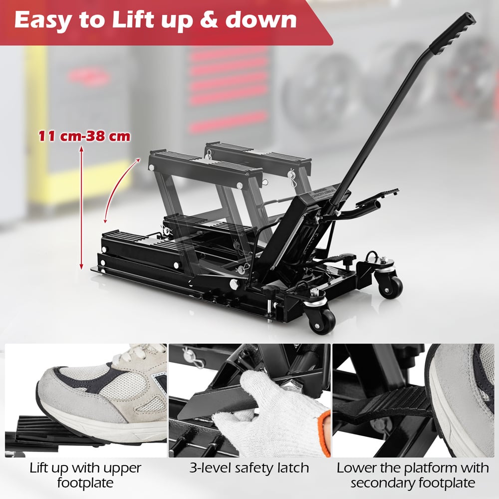 Costway 680kg Black Adjustable Motorcycle Hydraulic Lift Image 7