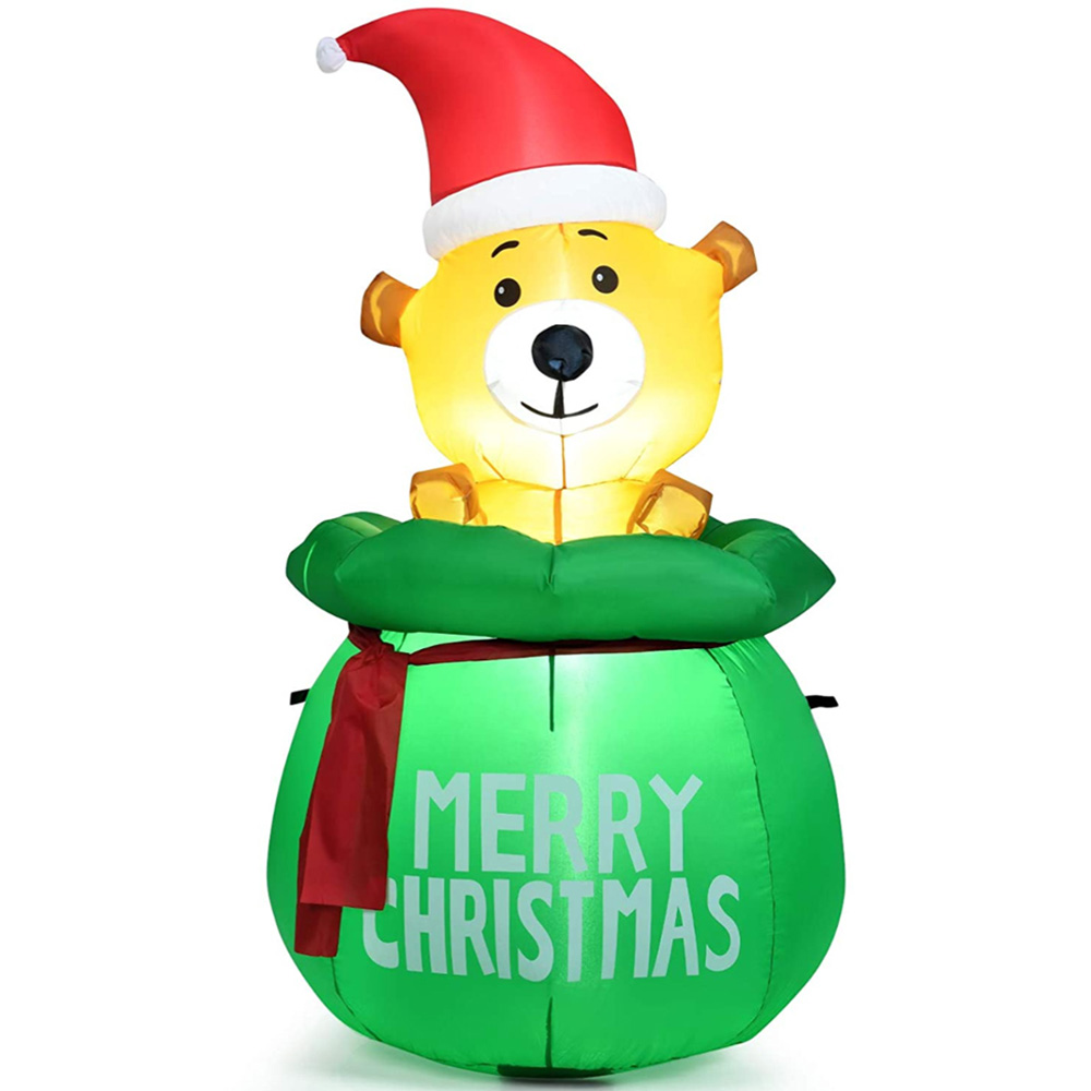 Costway Cute Bear with Santa Hat LED Inflatable Outdoor Christmas Decoration 4.9ft Image 3
