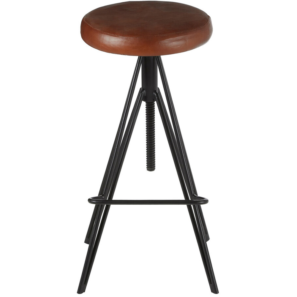 Premier Housewares Nandri Brown Leather Round Stool Image 2