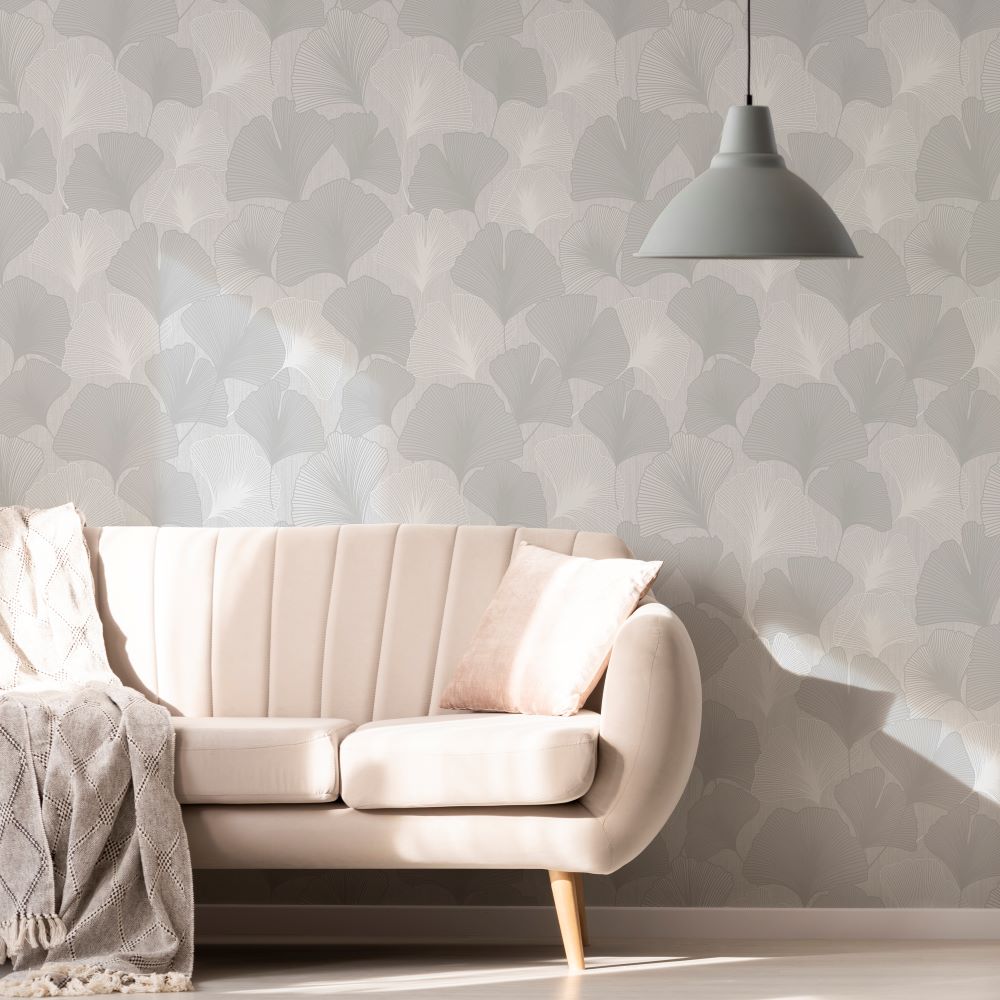 Superfresco Colours Gingko Leaves Silver Wallpaper Image 2
