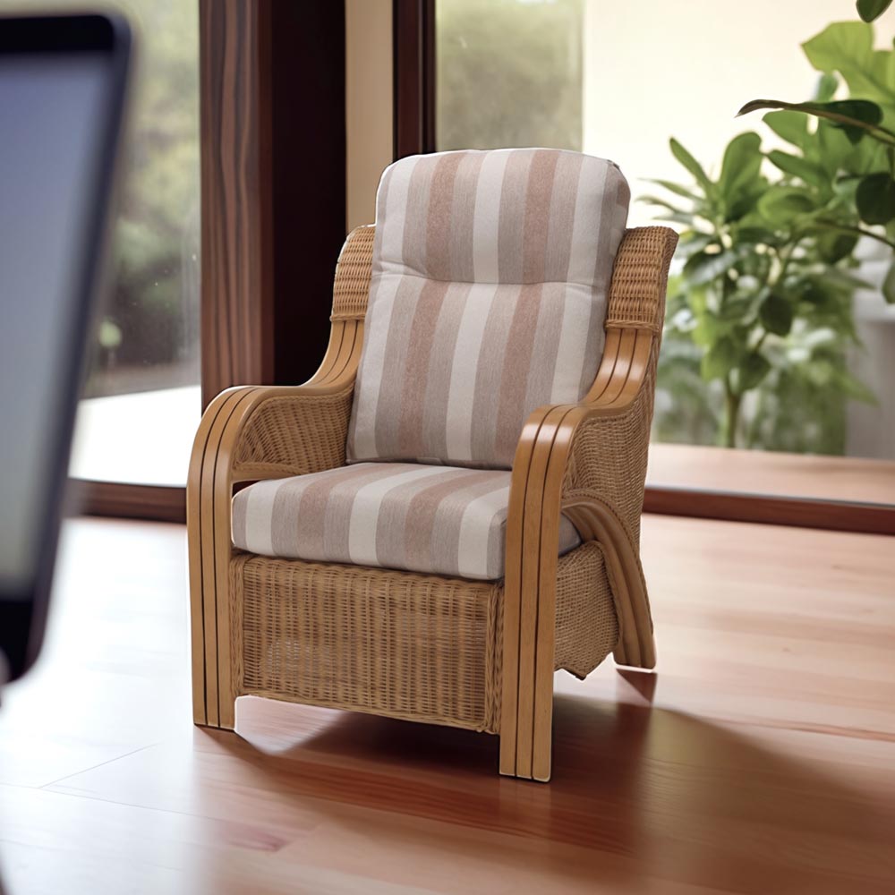 Desser Furniture Opera Light Oak Natural Rattan Duke Beige Stripe Armchair Image 4