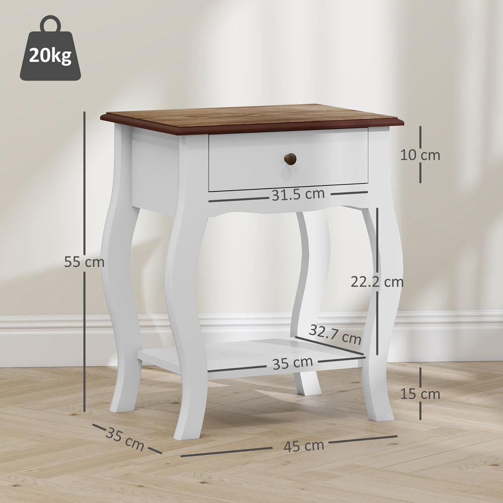 HOMCOM Single Drawer Single Shelf White Bedside Tables 2 Pack Image 9