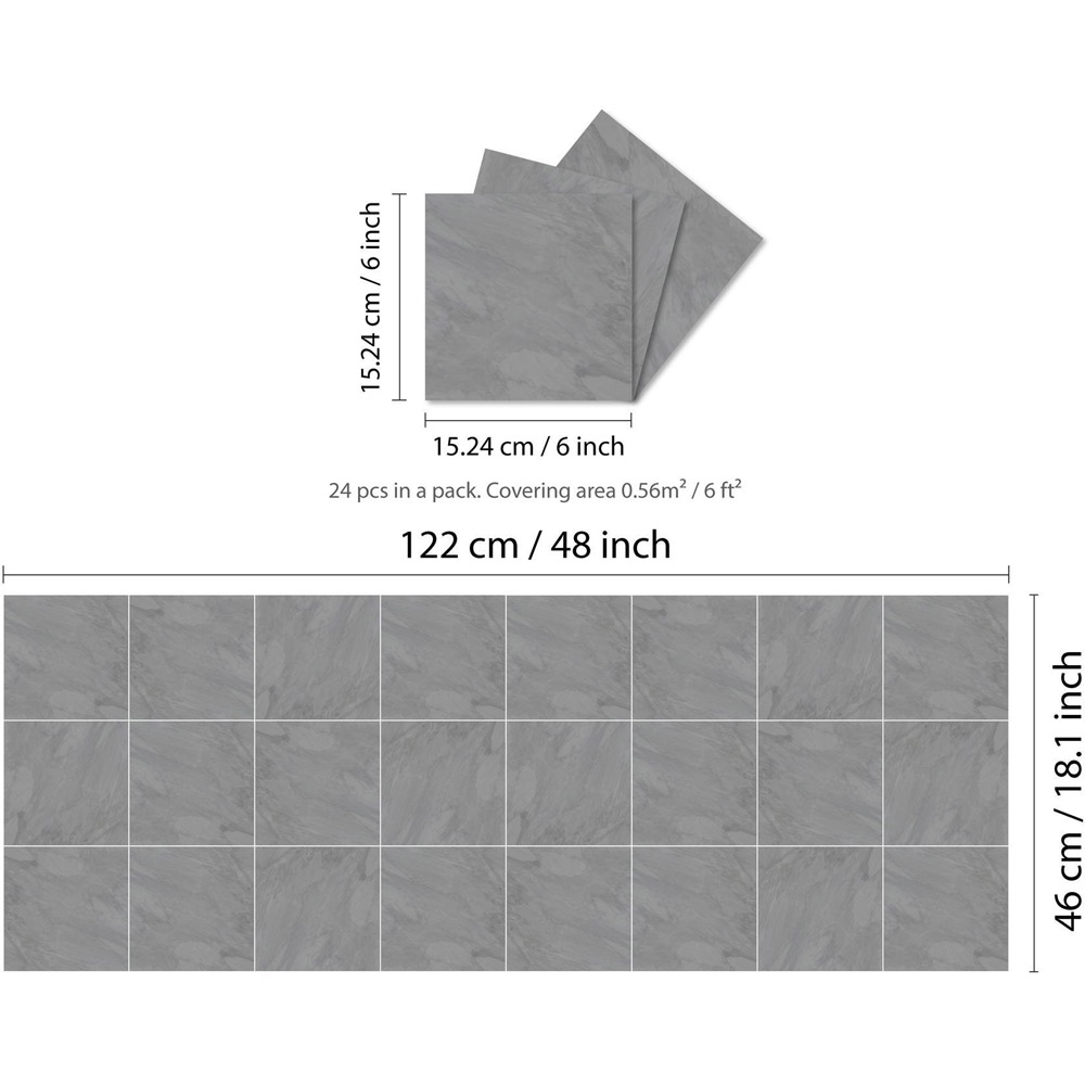 Walplus Marble Stone Cloudy Grey Tile Sticker 24 Pack Image 6