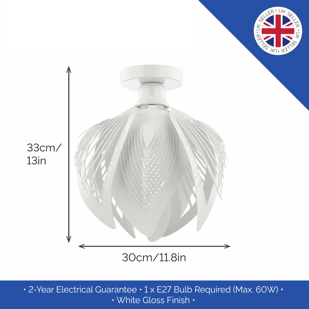 Happy Homewares Modern Designer White Gloss Semi Flush Ceiling Light with Large Leaves Image 6