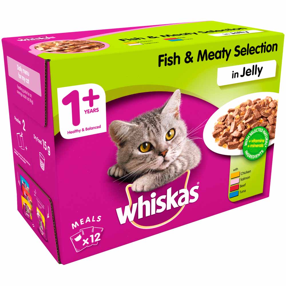 Whiskas Adult Wet Cat Food Pouches Fish & Meat in Jelly 12 x 100g Image 2