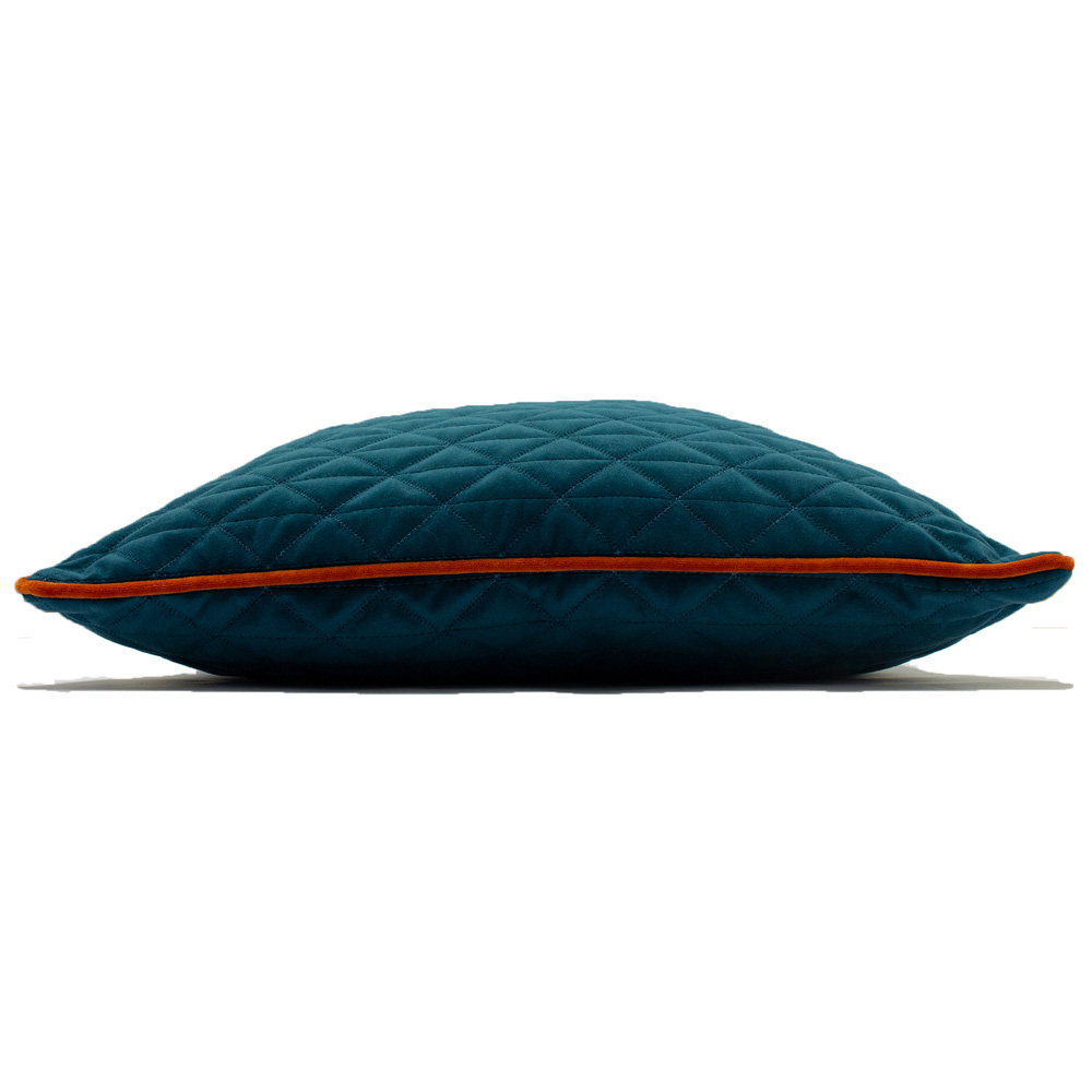 Paoletti Quartz Teal and Jaffa Quilted Velvet Cushion Image 3