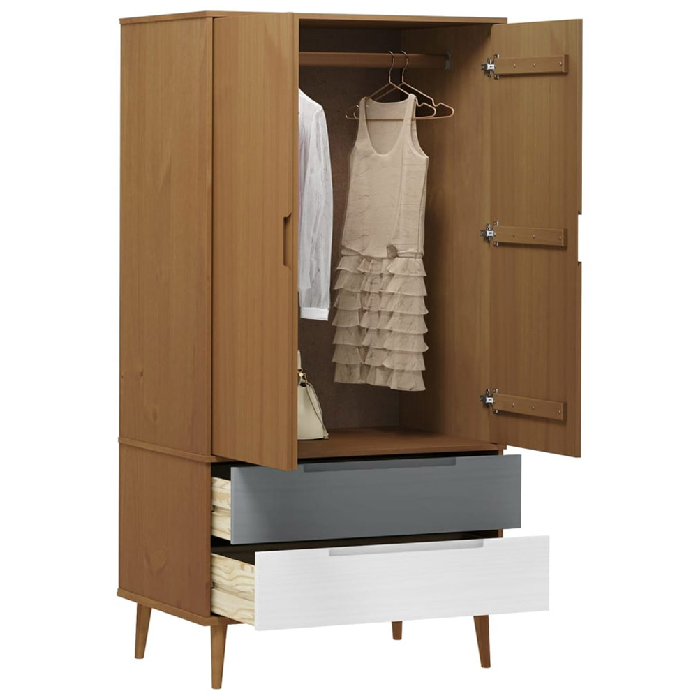 vidaXL Molde 2 Door 2 Drawer Brown Solid Wood Pine Wardrobe Image 3