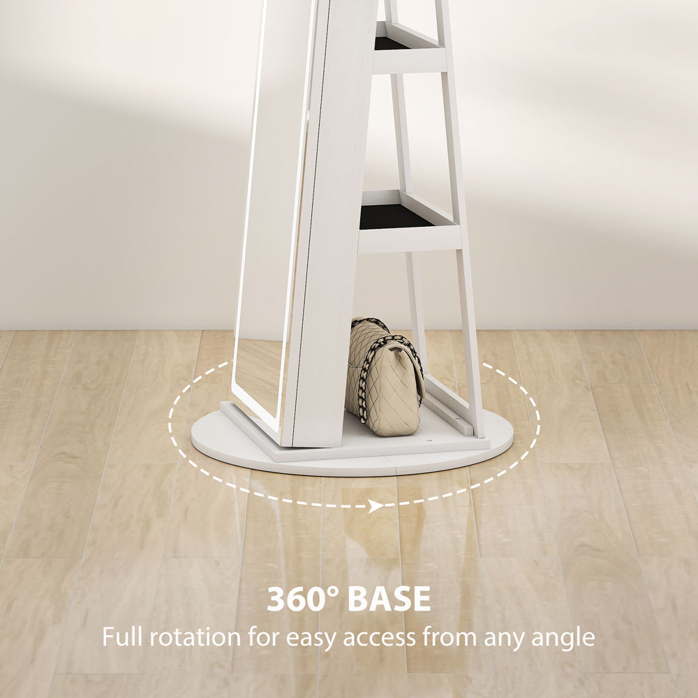 HOMCOM White Full Length Mirror 360° Swivel Jewellery Cabinet Image 6