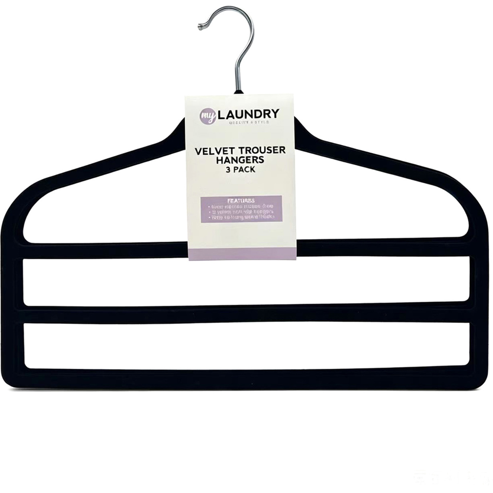 Pack of 3 My Laundry Velvet Trouser Hangers Black Image 3