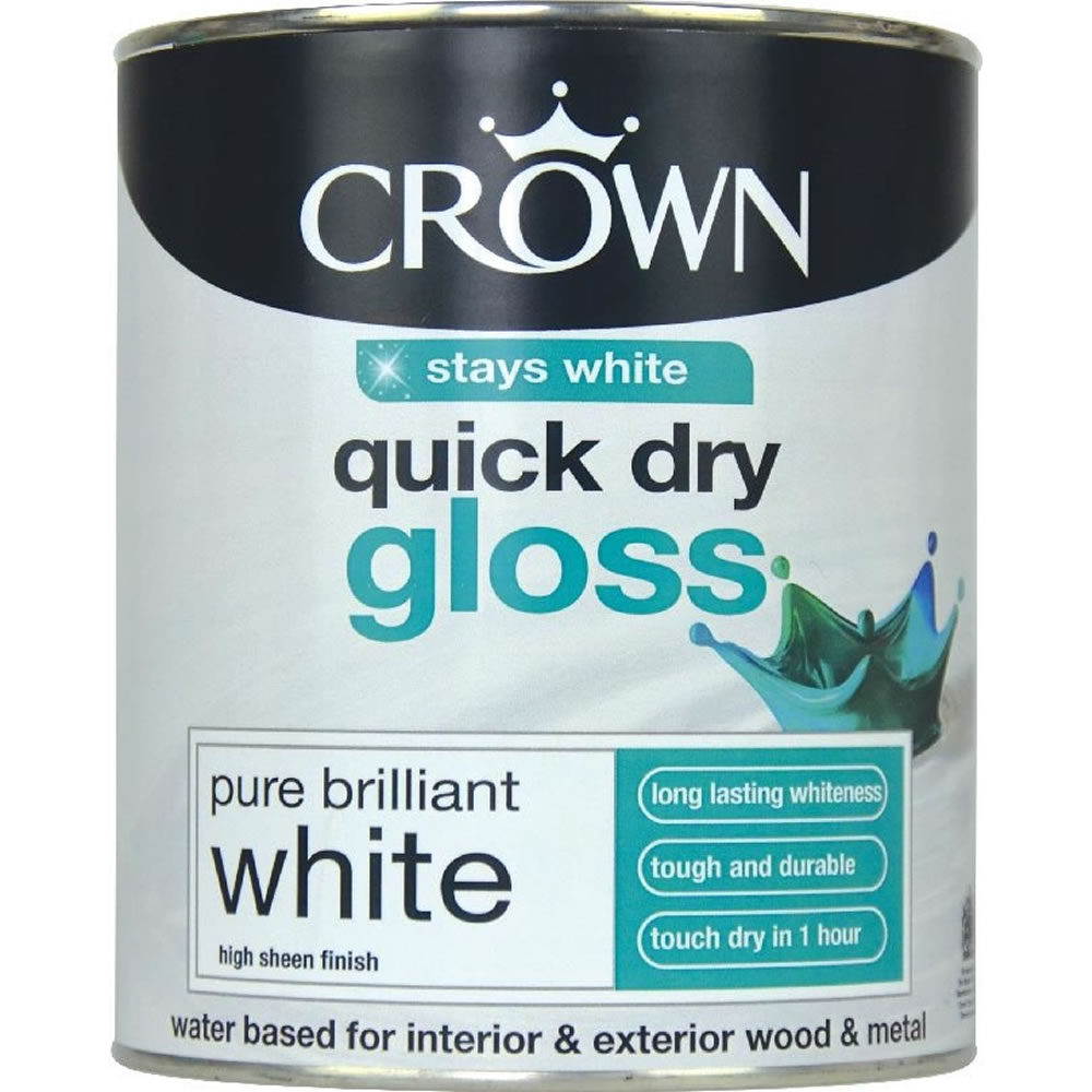Crown Pure Brilliant White Quick Dry Gloss Paint 750ml Image 1