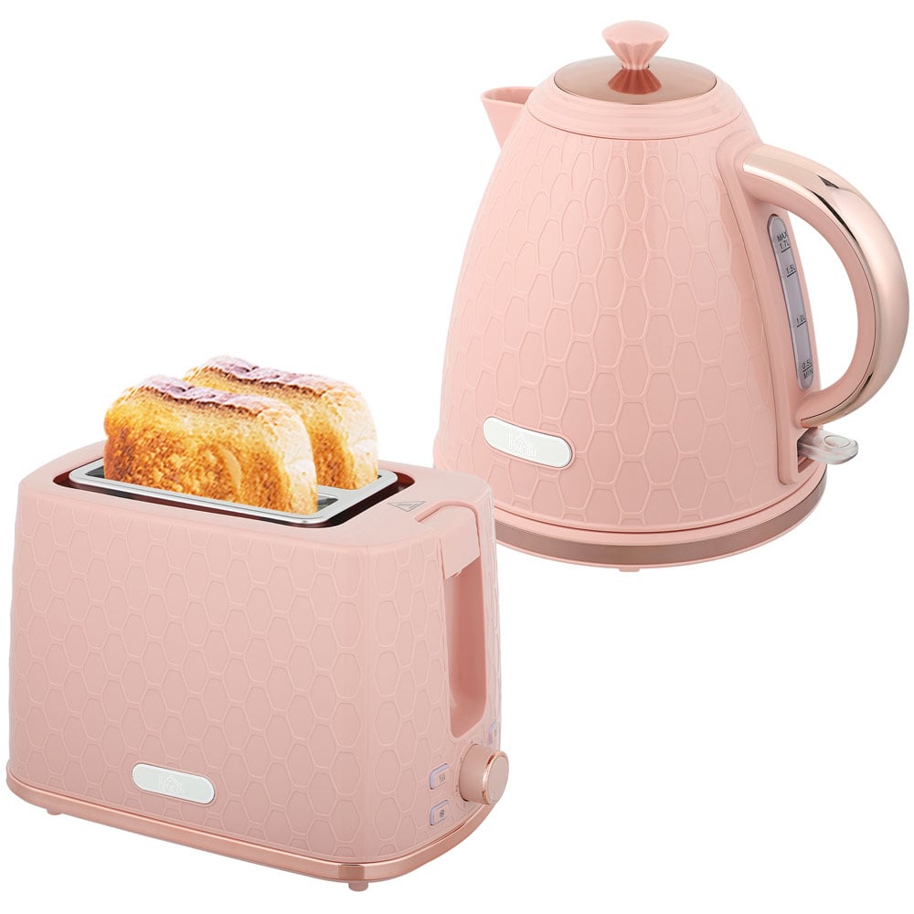HOMCOM 800-181V70PK Light Pink 1.7L Kettle and 2 Slice Toaster Set Image 1