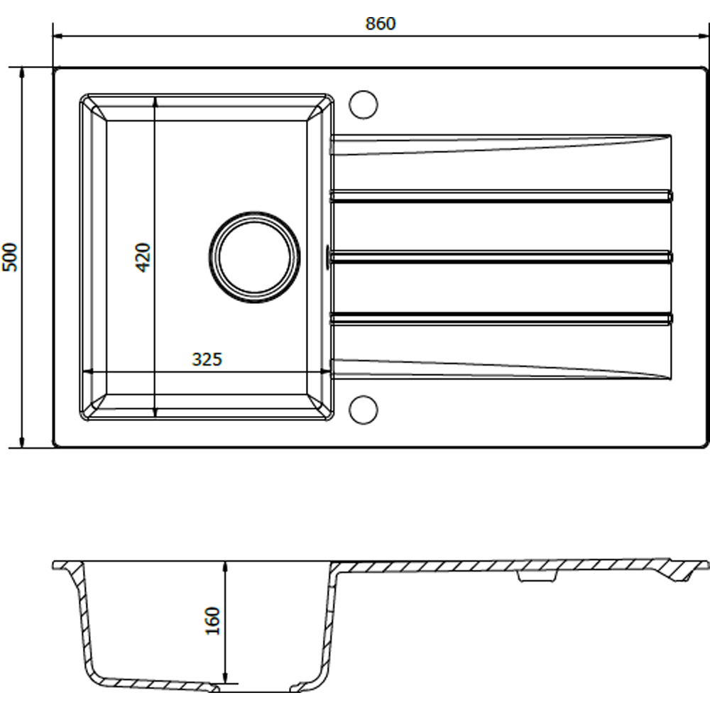 Reginox Valence 10 BS Caffe Silvery Single Bowl Granite Sink 500 x 860mm Image 3