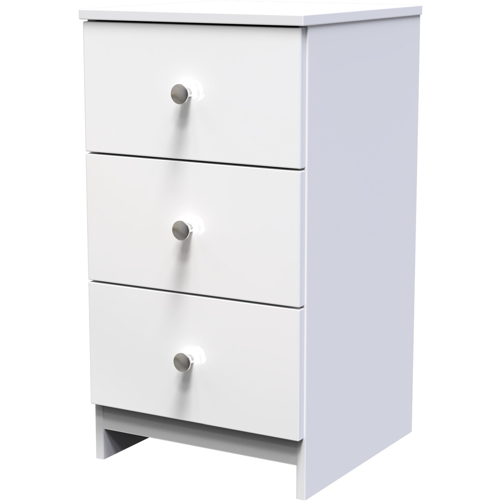 Crowndale Yarmouth 3 Drawer White Bedside Cabinet Ready Assembled Image 2