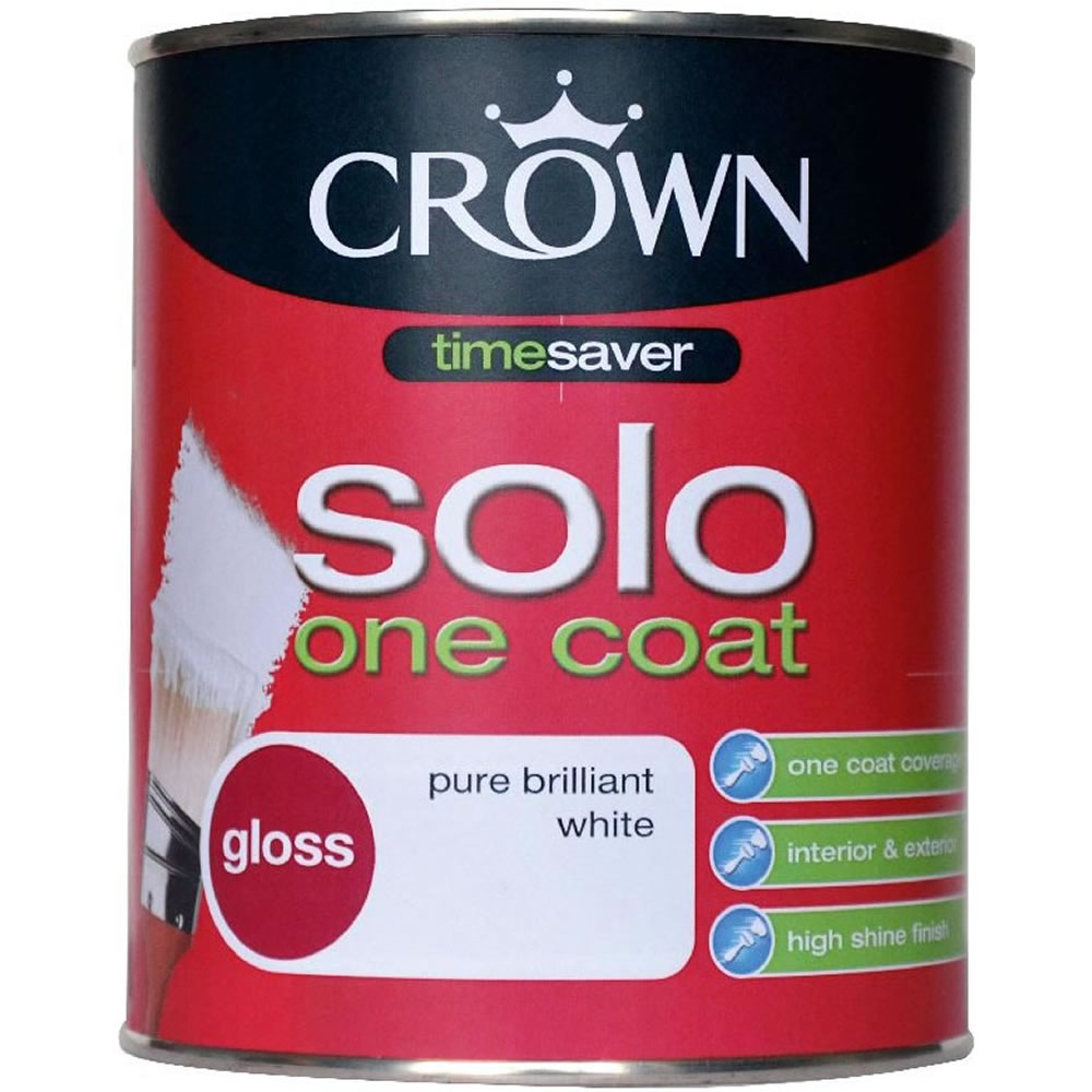 Crown Pure Brilliant White Solo Gloss Paint 750ml Image 1