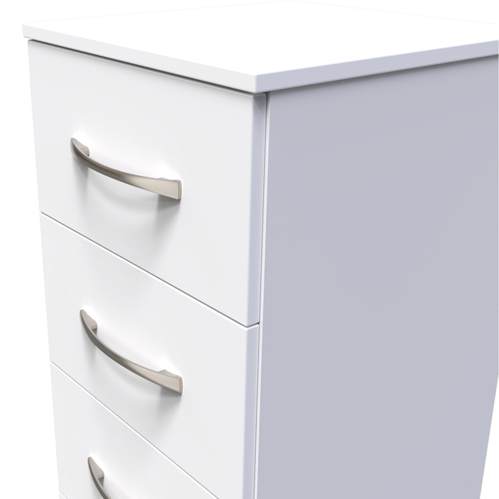 Crowndale Avon 5 Drawer White Matt Tall Bedside Cabinet Ready Assembled Image 5
