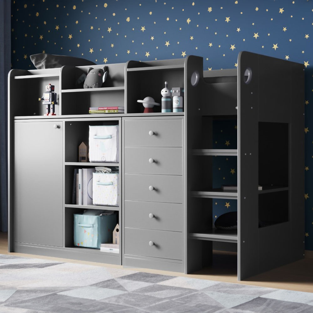 Flair Wizard Junior Single Grey High Sleeper Storage Station Image 1
