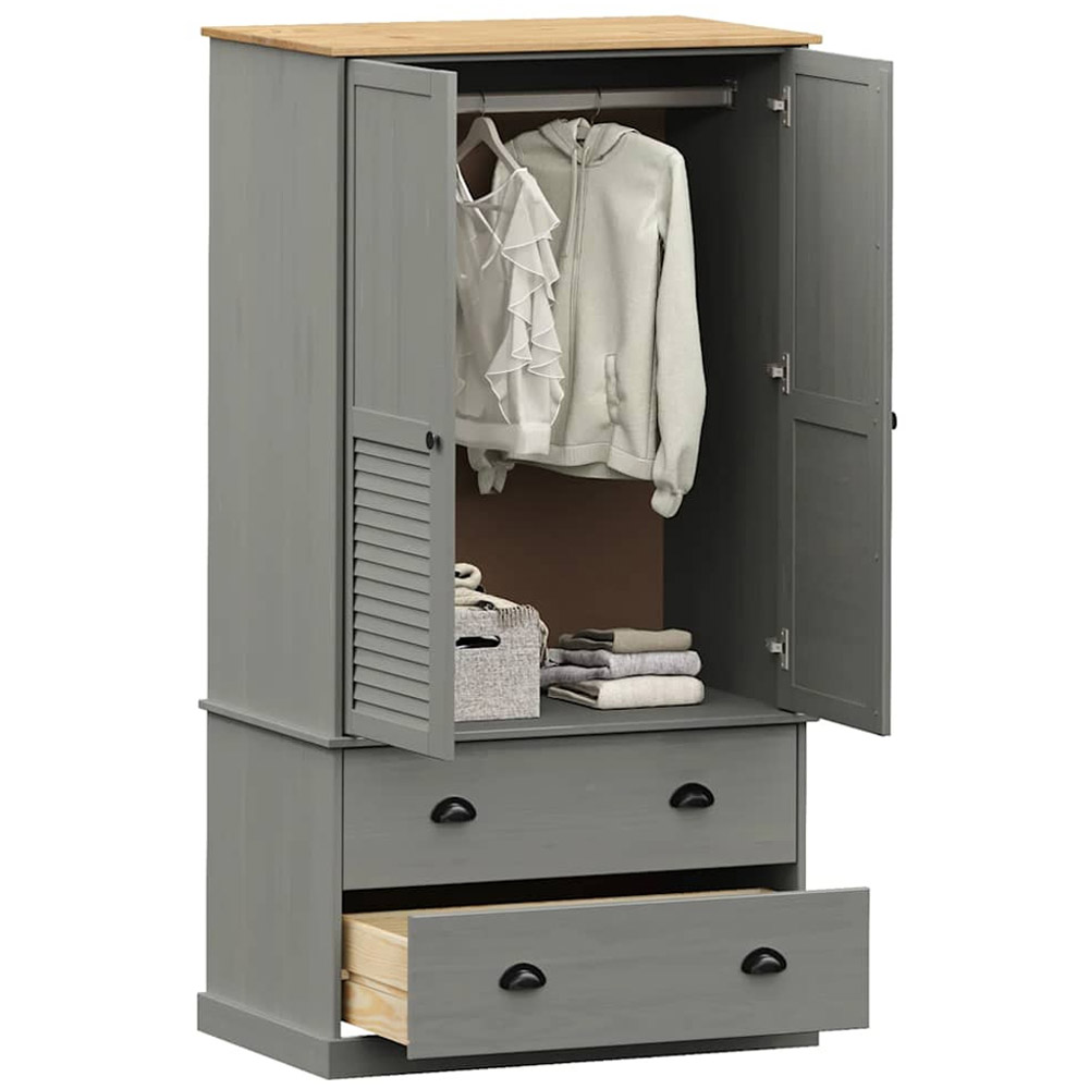 vidaXL Vigo 2 Door 2 Drawer Grey Solid Wood Pine Wardrobe Image 3