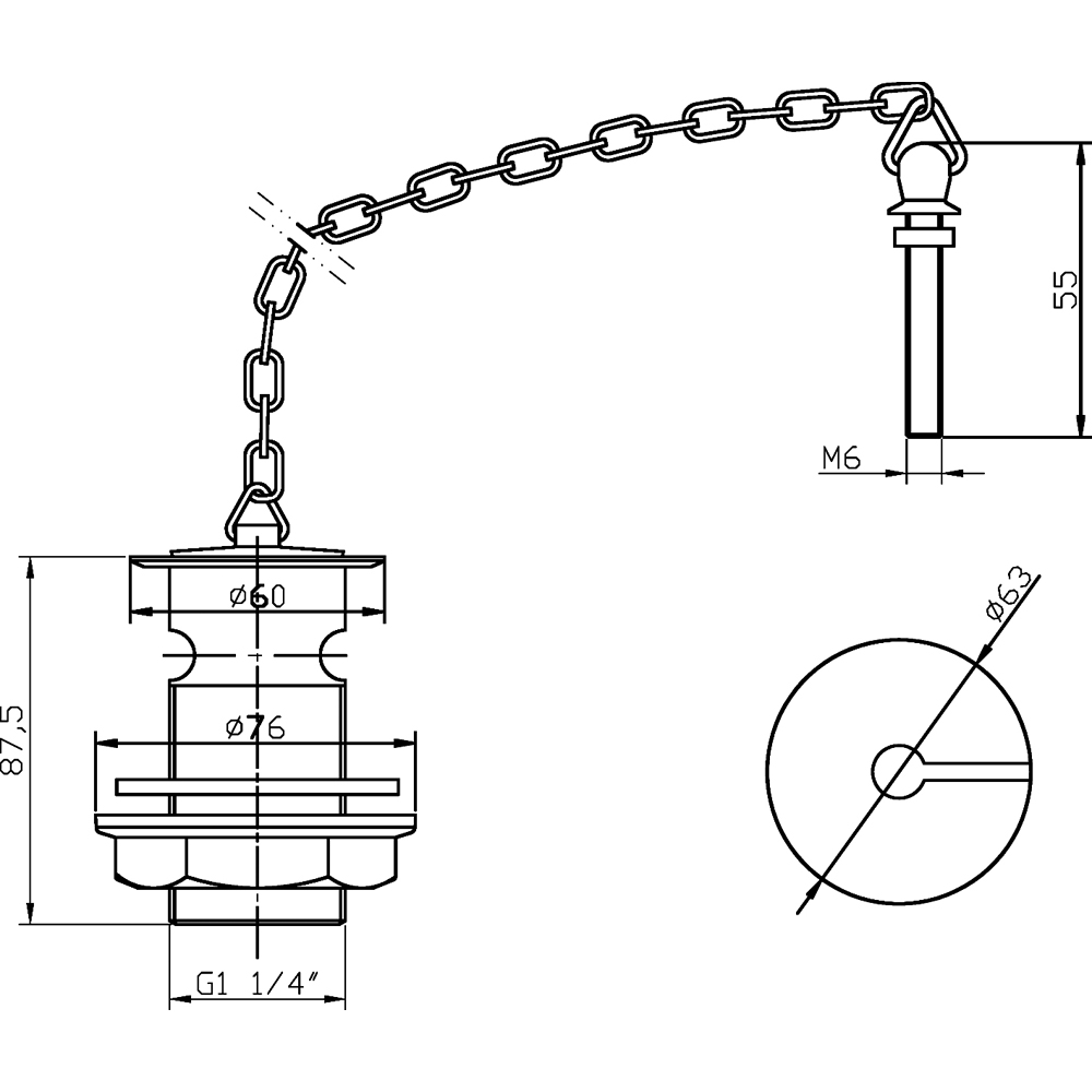 nuie Chrome Plug and Chain Basin Waste 60mm Image 2