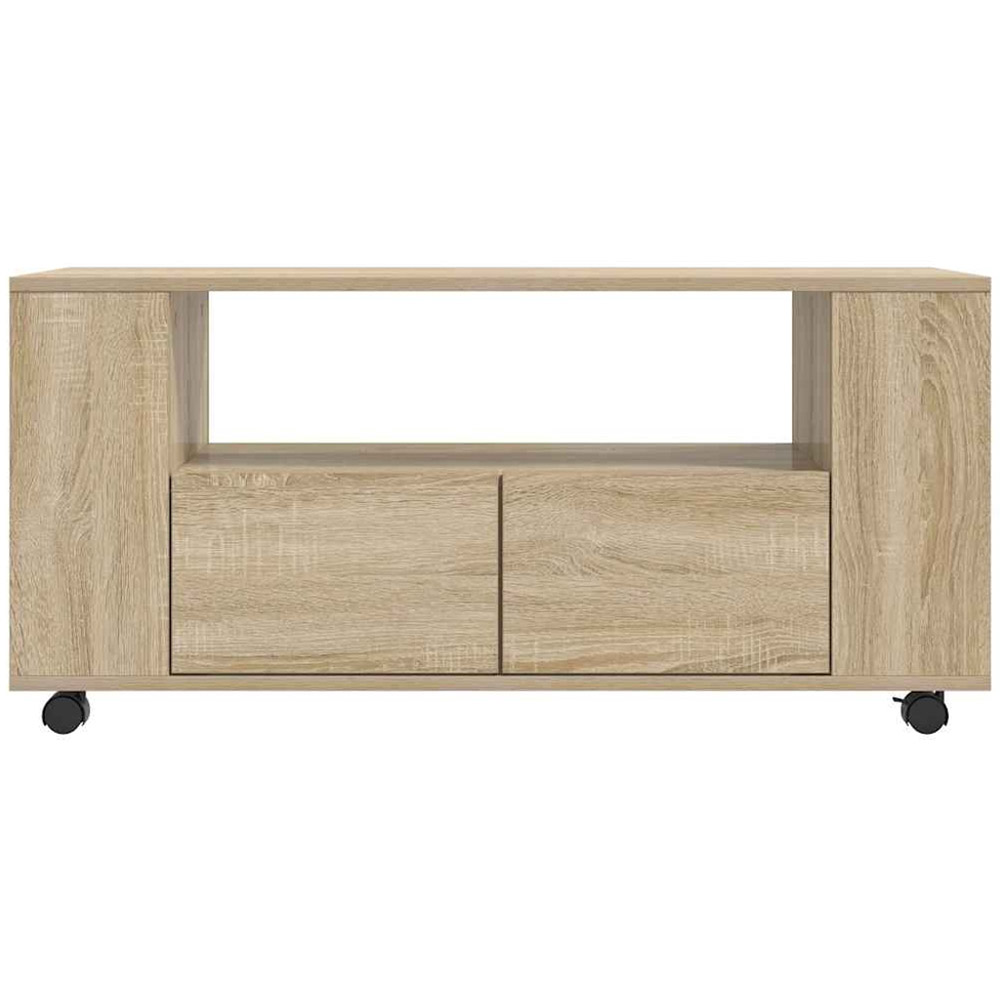 vidaXL 2 Drawer Single Open Shelf Sonoma Oak TV Cabinet with Wheels Image 5