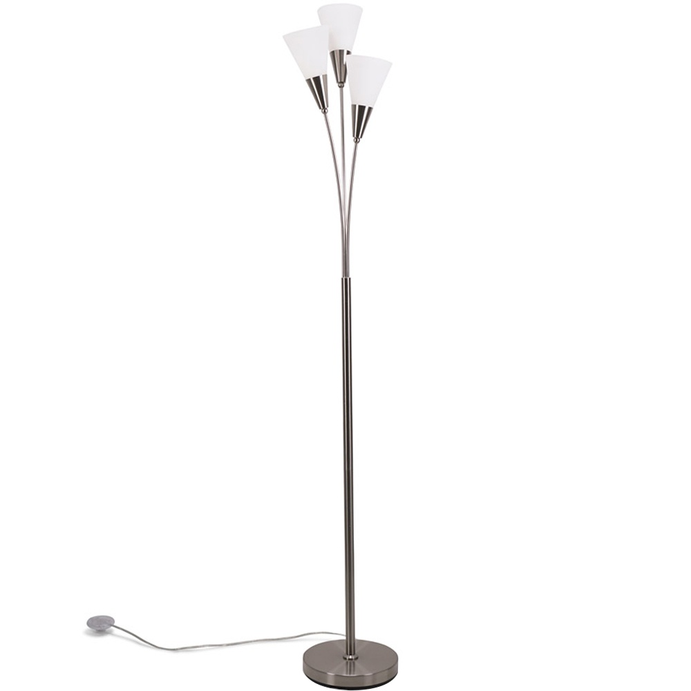 ValueLights Kristina 3 Way Frosted White Shade Silver Uplighter LED Floor Lamp Image 1