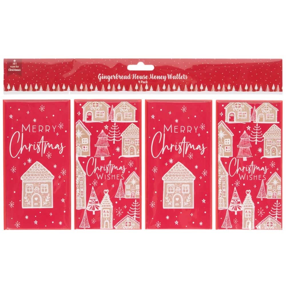 Pack of 4 Gingerbread House Money Wallets - Red Image 1