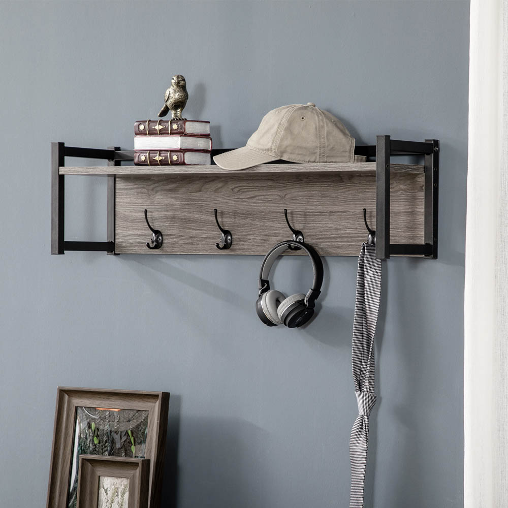 Portland Grey Metal Coat Rack with Shelf Image 2