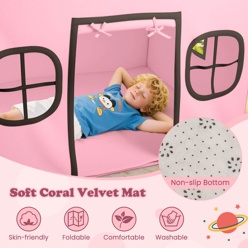 Costway Kids Pink Large Indoor Play Tent with Star Lights Image 6