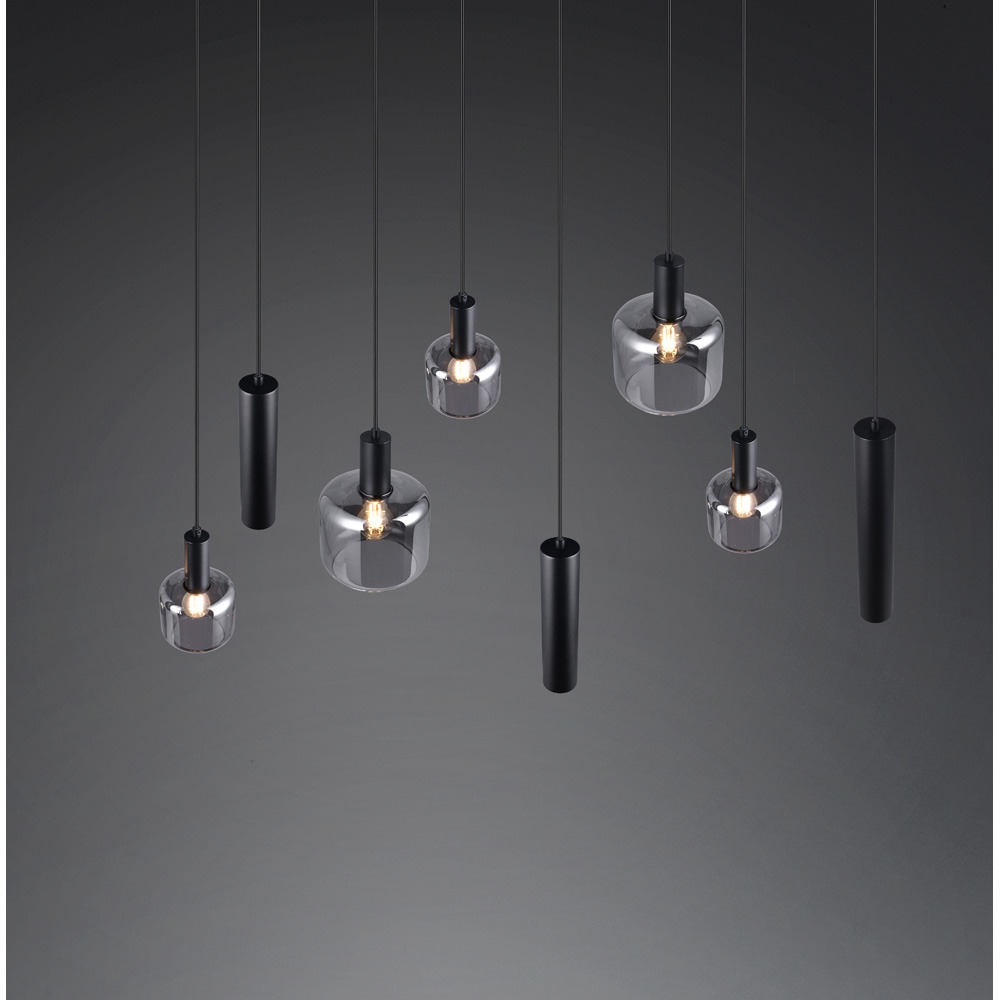 TRIO Mataro 8 Light Matt Black Ceiling Pendant Light Image 4