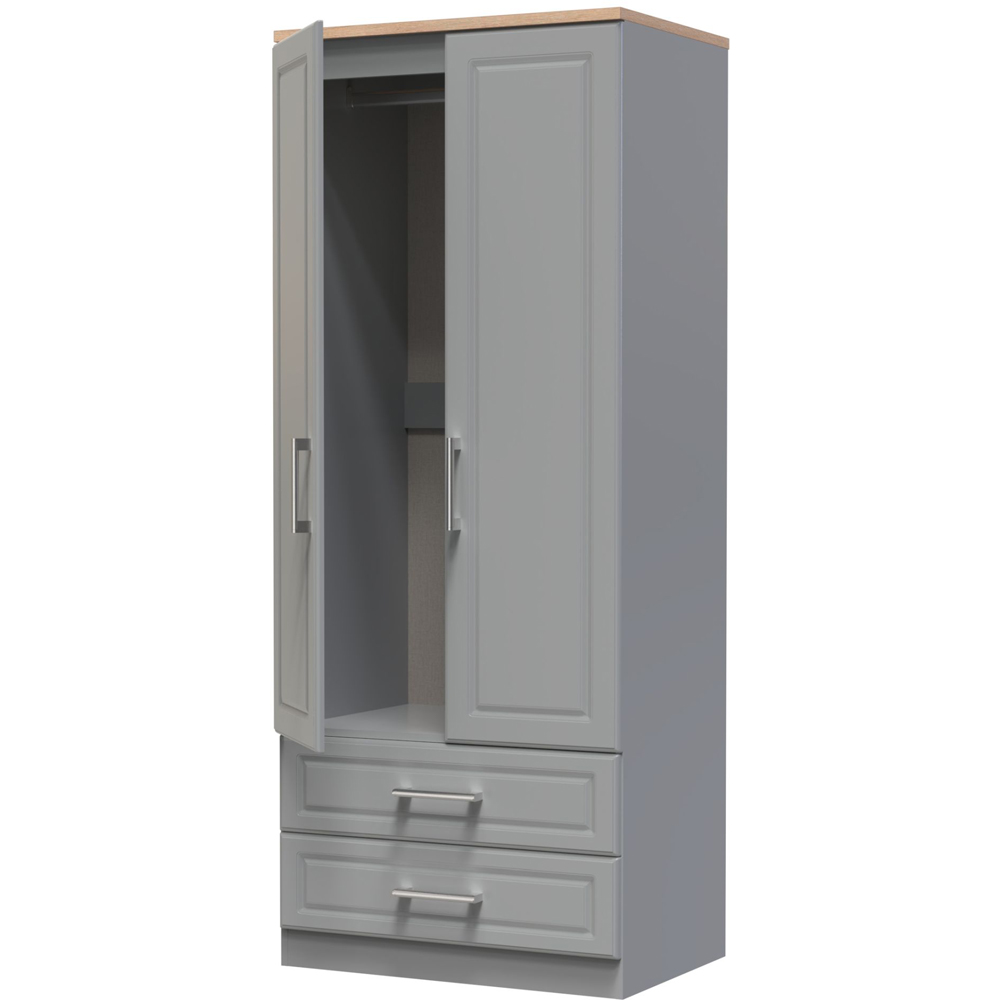 Crowndale Kent Ready Assembled 2 Door 2 Drawer Dusk Grey and Bardolino Oak Wardrobe Image 6