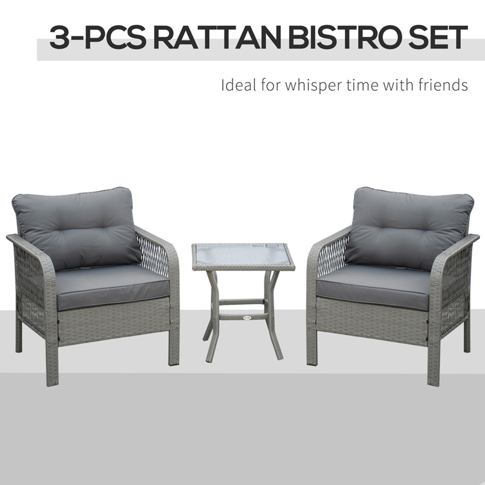 Outsunny 3 Piece Rattan Bistro Set Grey Image 3