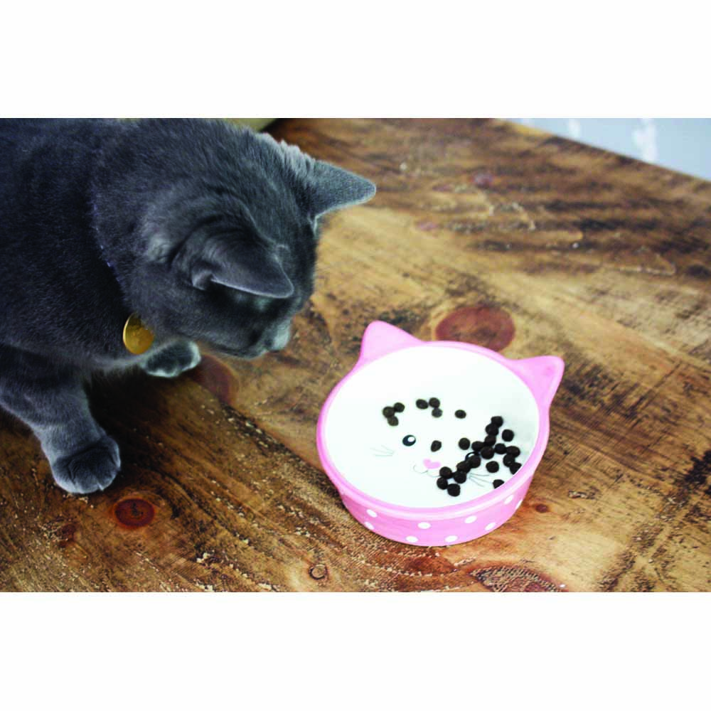 Wilko Pink Polka Dot Cat Bowl Image 2
