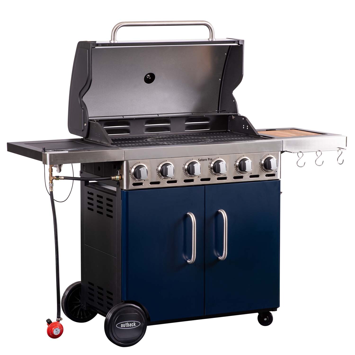 Outback Saturn Pro Blue and Silver 6 Burner Gas BBQ Image 13