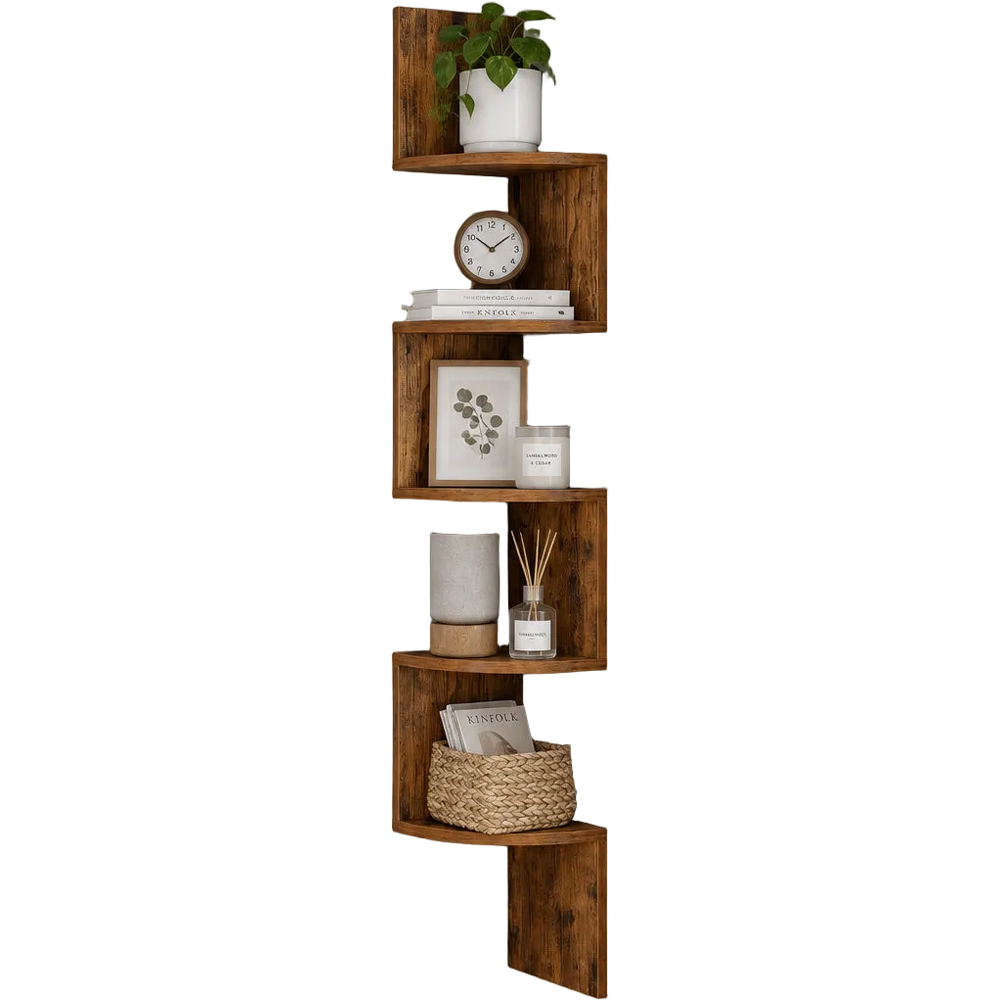 Modcraft 5 Shelf Rustic Brown Zigzag Floating Corner Wall Shelf Image 2