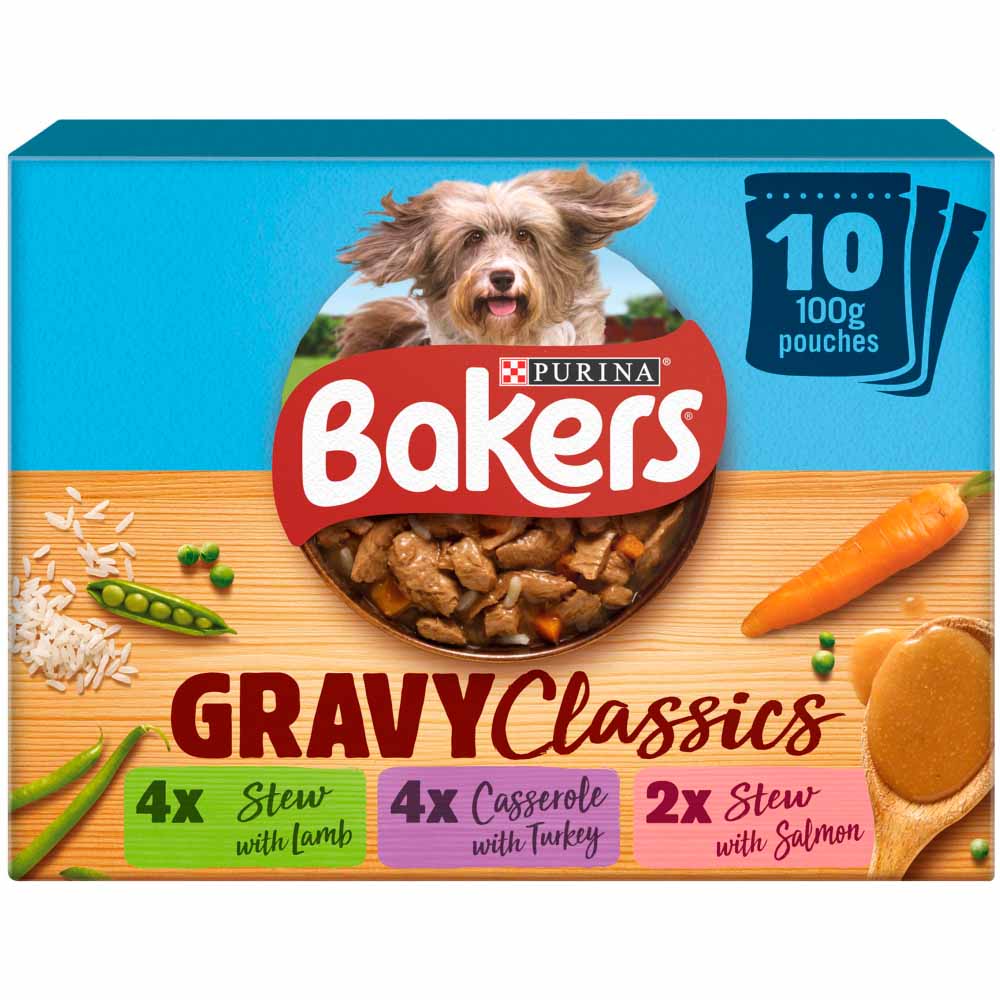 Bakers Gravy Classics Dog Food Lamb Turkey and Salmon 10 x 100g Image 1