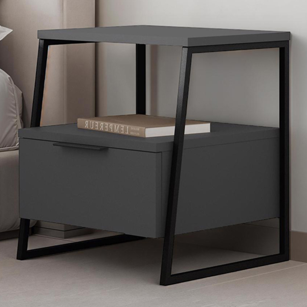FWStyle Pal Single Drawer Single Shelf Anthracite Bedside Table Image 1