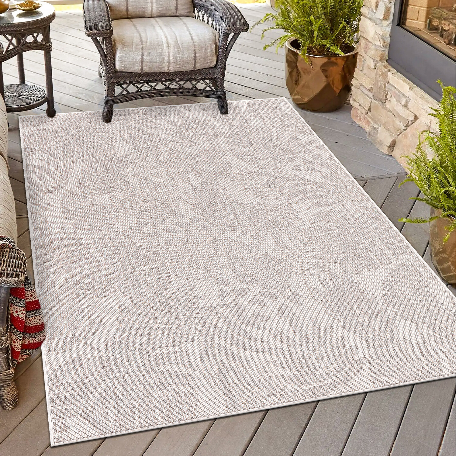 California Leaf Indoor and Outdoor Rug Neutral 80cm Image 2