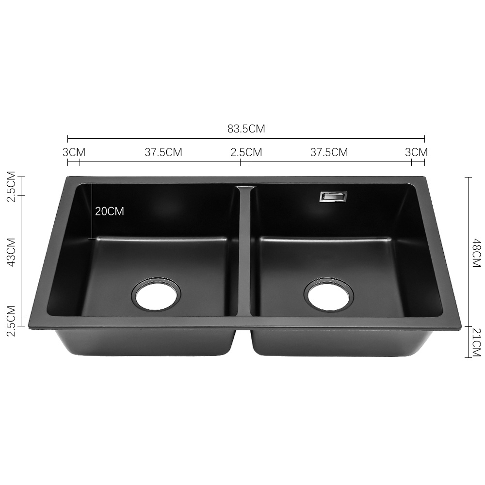 Living and Home Black Double Undermount Kitchen Sink Bowl 83.5 x 48cm Image 8