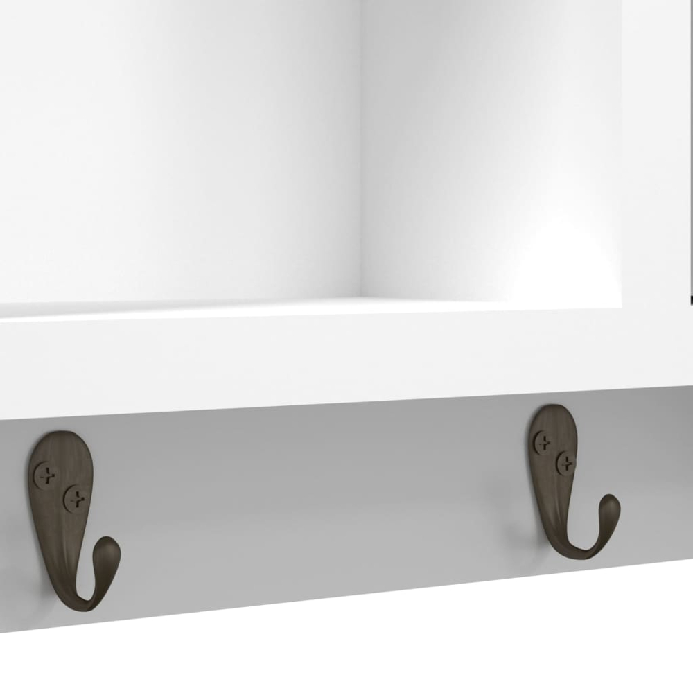 vidaXL 2 Door Single Shelf White Key Cabinet with Hooks Image 7
