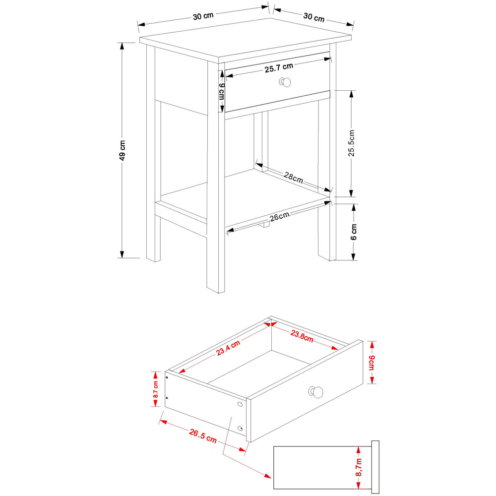 Shaker Single Drawer White Petite Bedside Storage Cabinet Image 5
