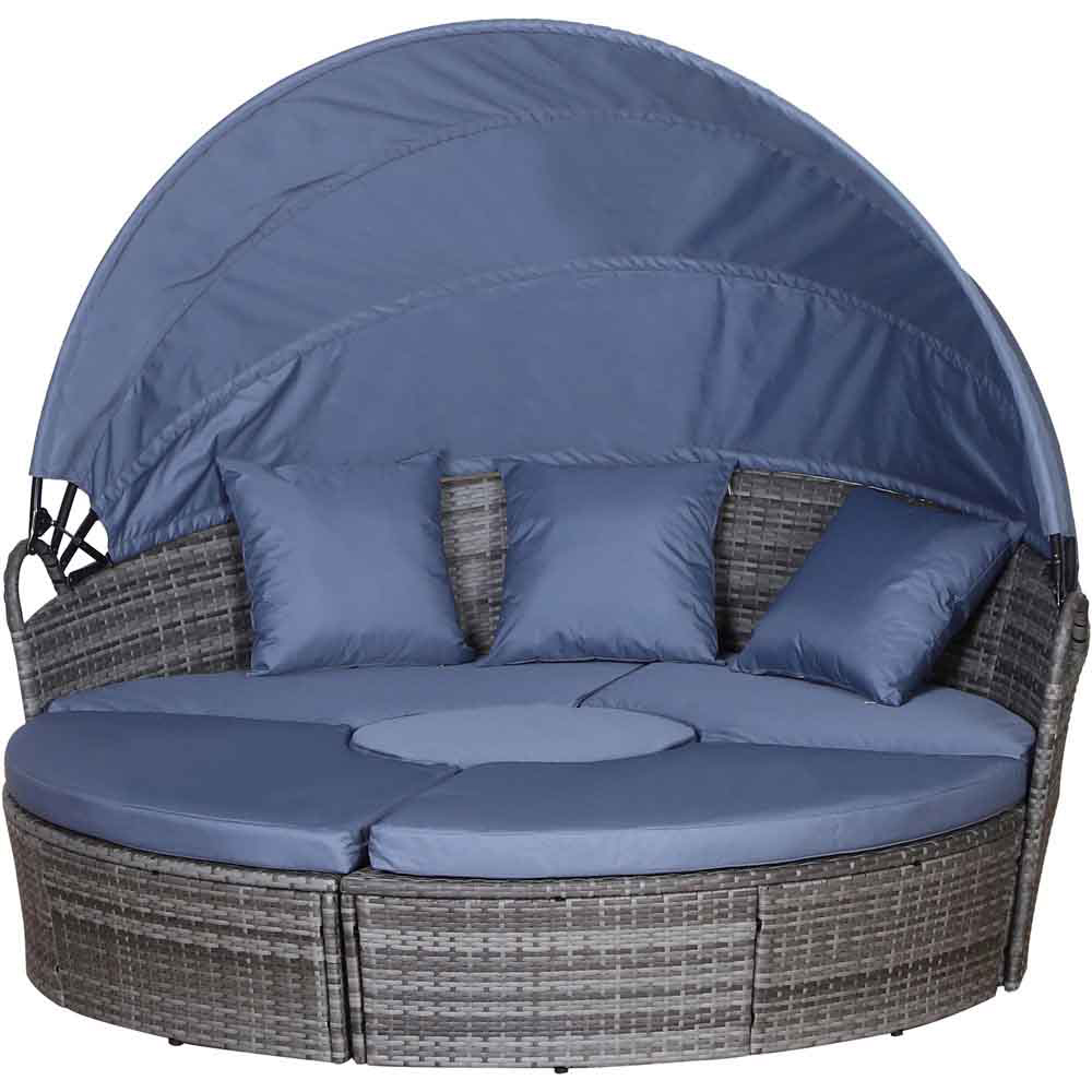 Outsunny 6 Seater Grey Rattan Round Lounge Set with Retractable Canopy Image 2
