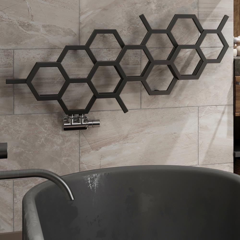 Terma Hex 1081 BTU Matt Black Radiator 502 x 1126mm Image 2