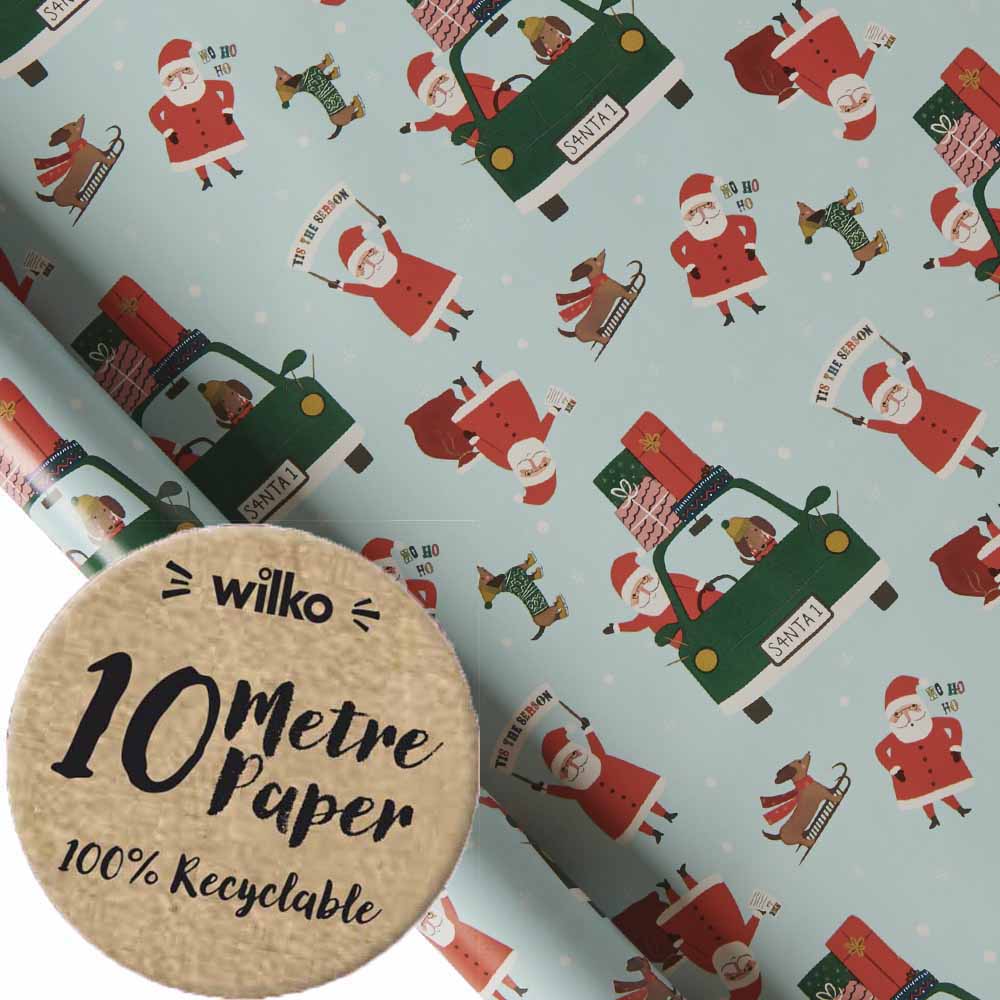 Wilko Christmas Roll Wrapping Paper 'Tis The Season Santa 10m Image 1
