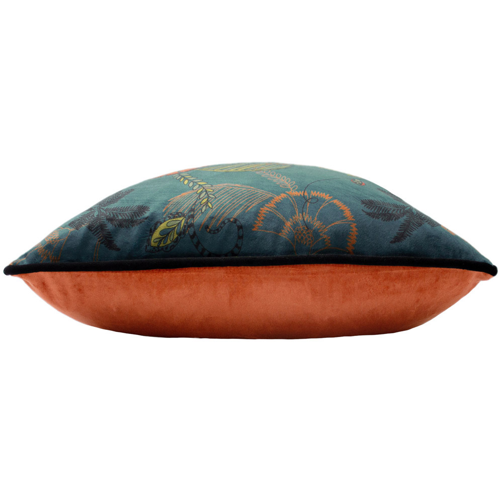 Paoletti Teal Tropical Cheetah Velvet Touch Piped Cushion Image 3