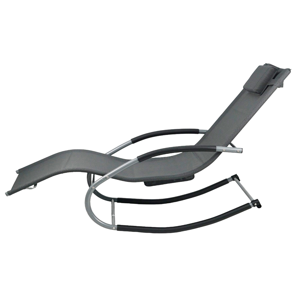 Gr8 Garden Grey Rocking and Reclining Sun Lounger with Pillow Headrest Image 5