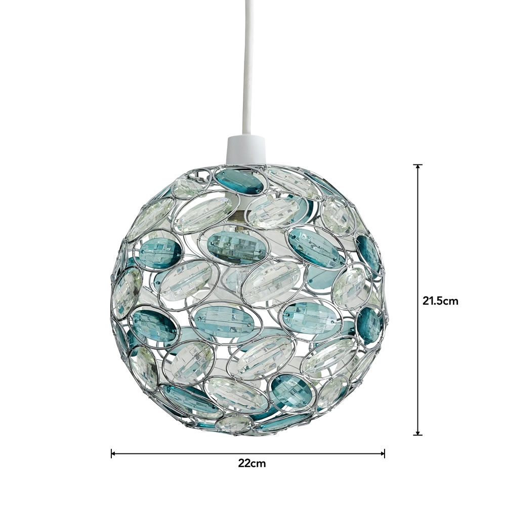 Wilko Teal Beaded Ball Pendant Light Shade Image 4