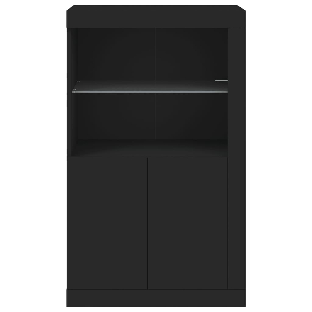 vidaXL 2 Door 2 Shelf Black Side Cabinet with LED Lights Image 2