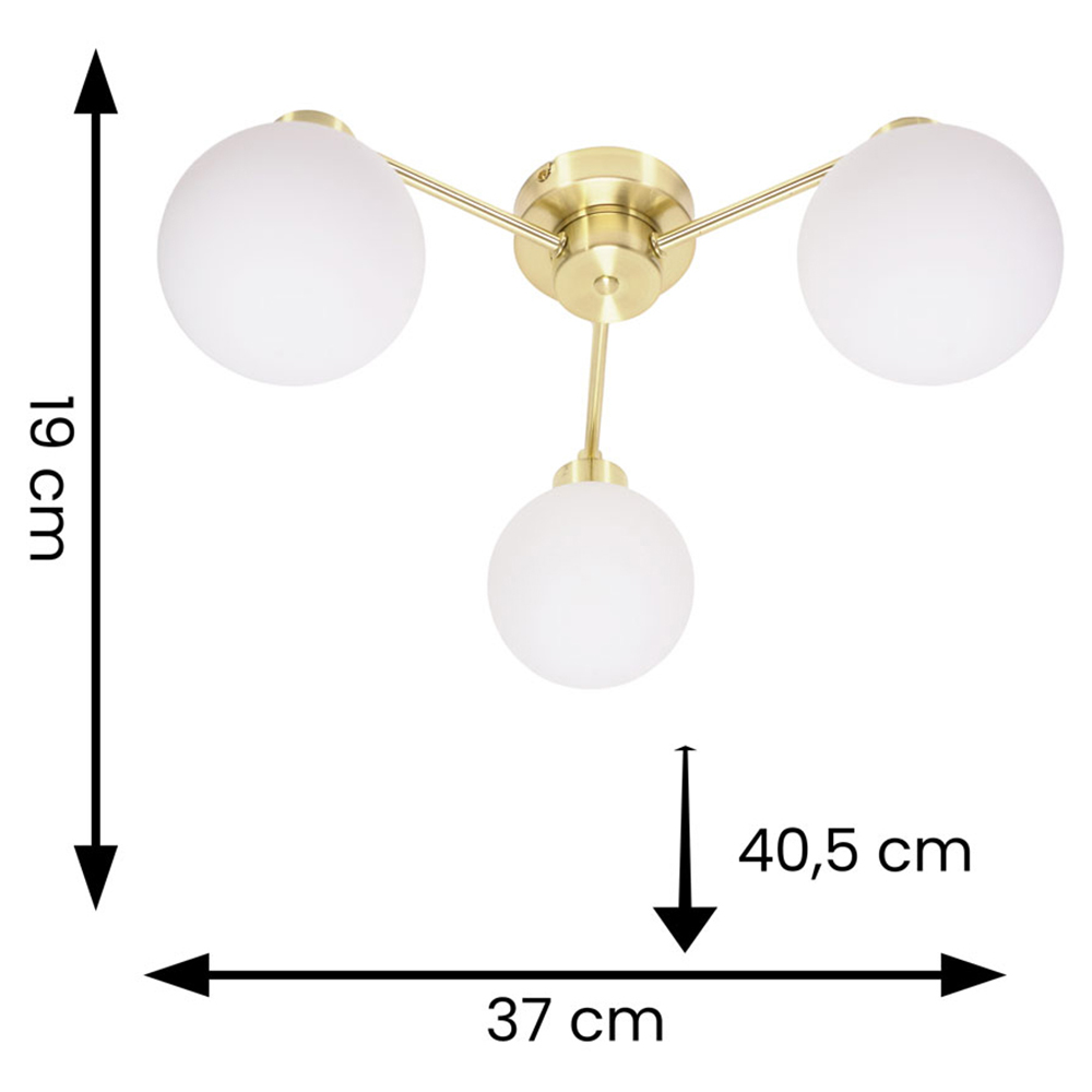 ValueLights Jonah Brushed Gold 3 Arm Globe Ball Shade Flush LED Ceiling Light Image 6