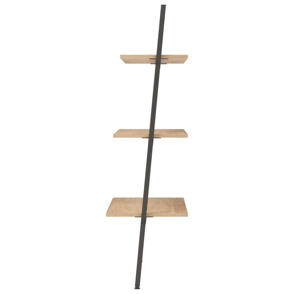 vidaXL 3 Shelf Light Brown Wood and Steel Leaning Bookcase Image 3
