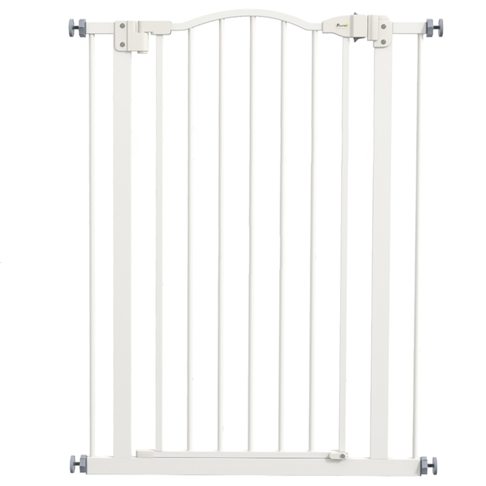 PawHut White 74-80cm Adjustable Metal Pet Safety Gate Image 1