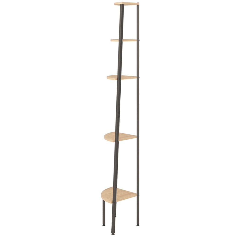 vidaXL 5-Tier Light Brown and Black Corner Shelf Image 4